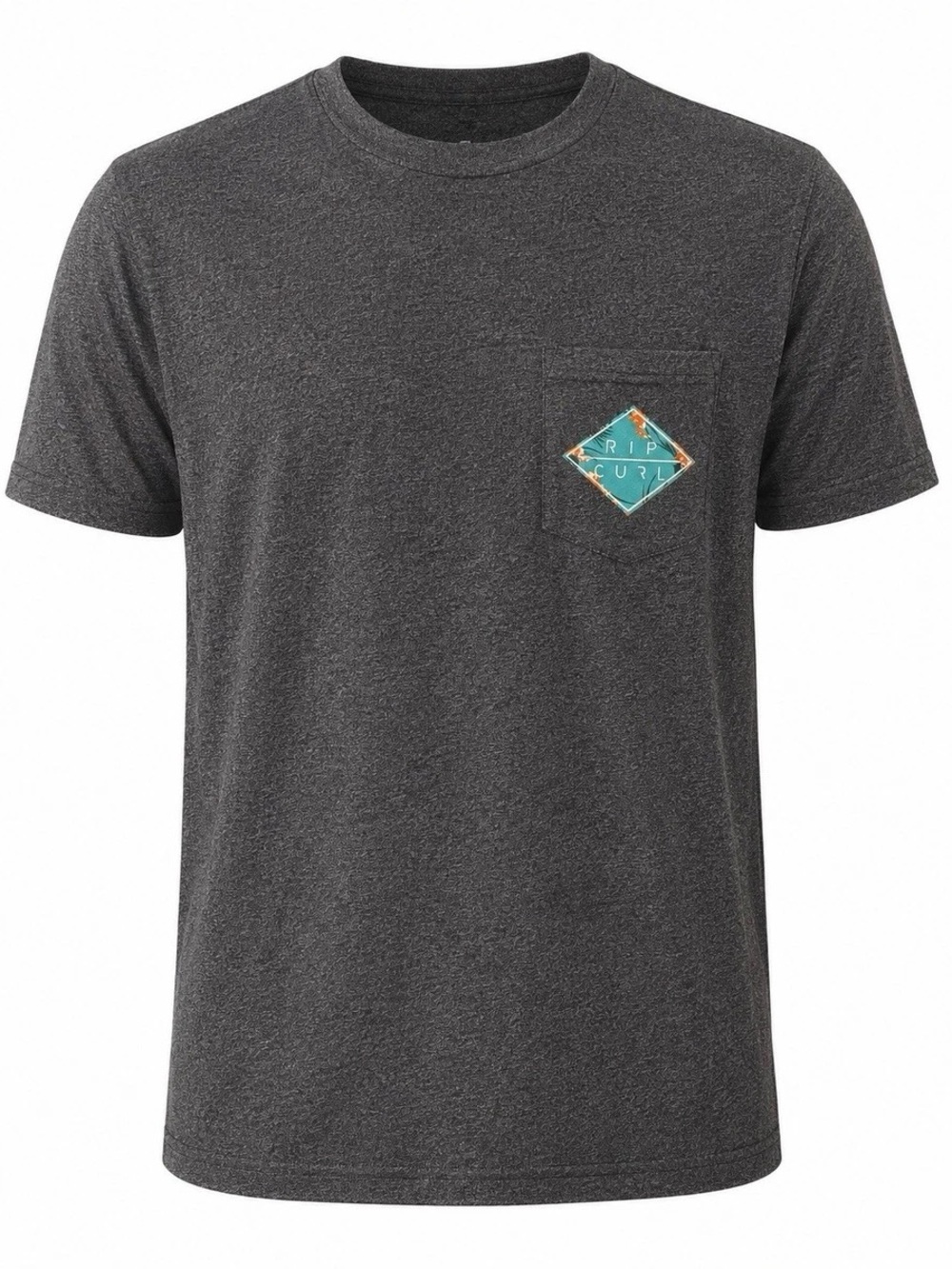 Rip Curl Charcoal Short Sleeve Pocket Tee with Turquoise Logo